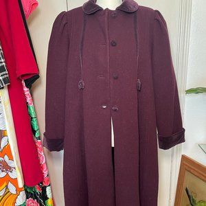 Rothschild Vintage Long Formal Purple Wool Coat Velvet Bow Peacoat Girls 16